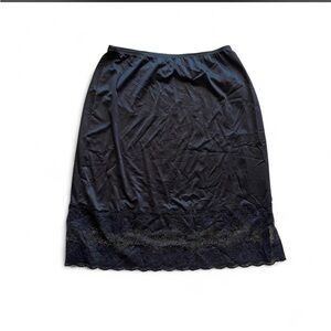 Y2k Vanity fair black lace midi skirt glam lingerie bottom 26-34”